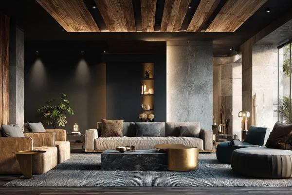 Luxury Bedroom Interior Design UAE with fluted panels and warm cove lighting.